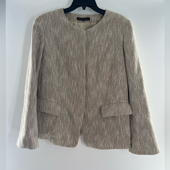LAFAYETTE 148 OF NEW YORK GOLD TWEED BLAZER JACKET NO SHOW BUTTON UP SIZE 14 - Picture 1 of 12